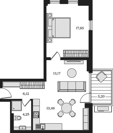 2-комн., 54.65 м²