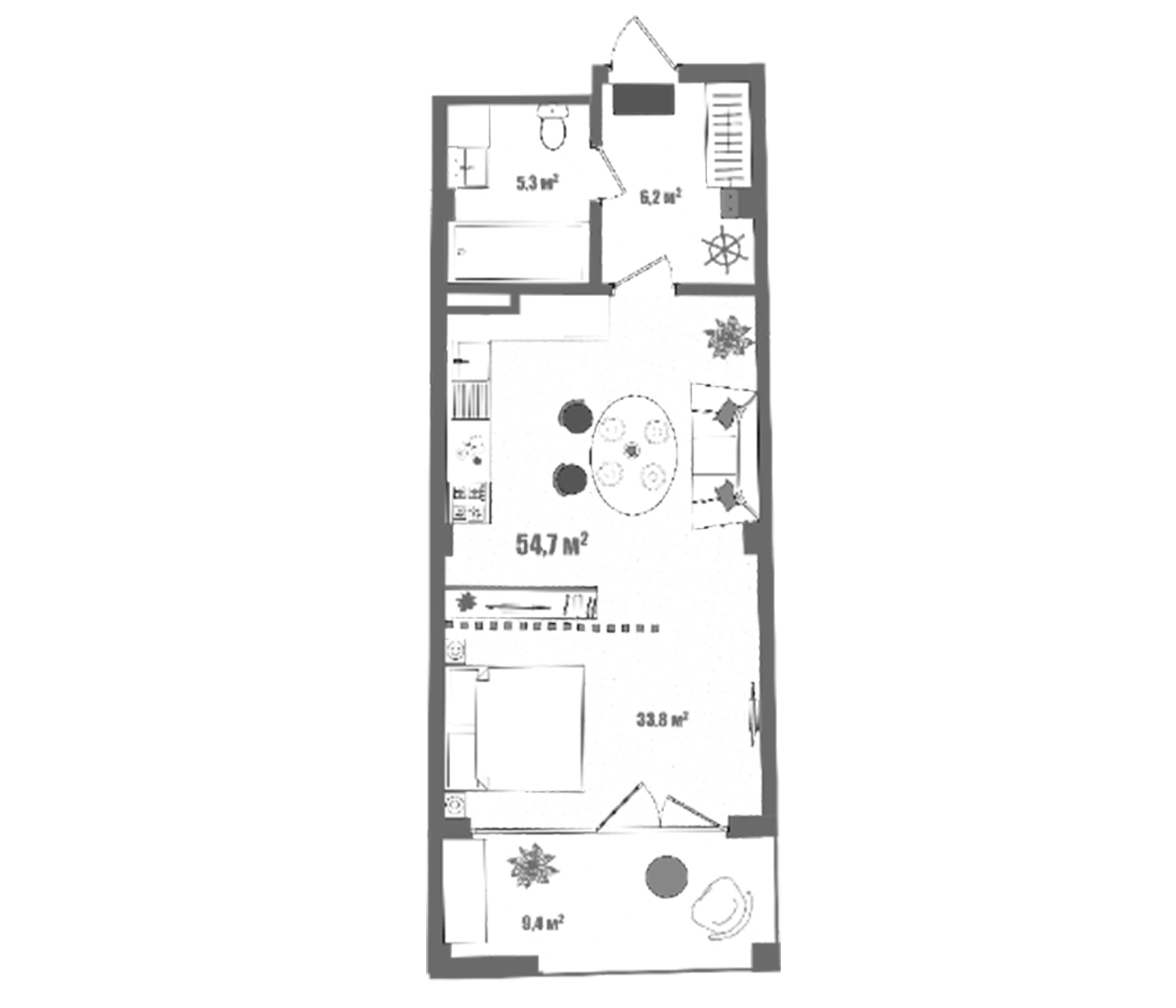 Студия, 45.3 м²