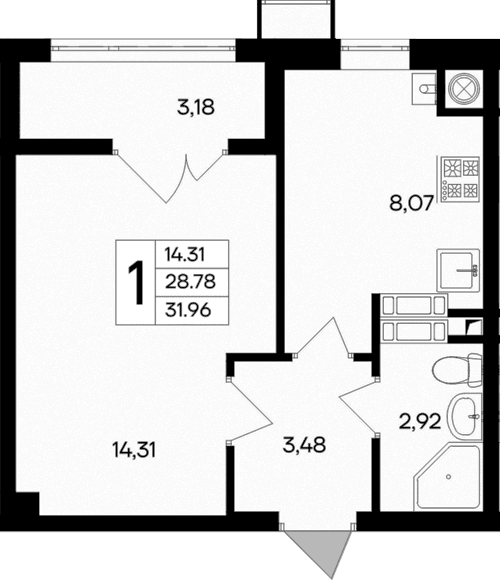 1-комн., 28.78 м²