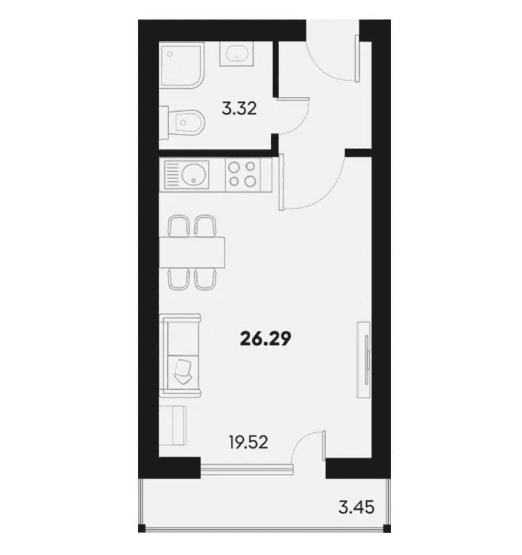 Студия, 22.84 м²
