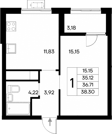 1-комн., 35.12 м²