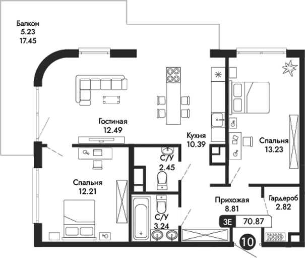 3-комн., 65.64 м²