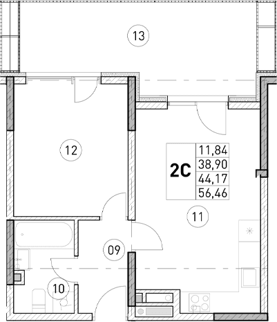 1-комн., 38.9 м²