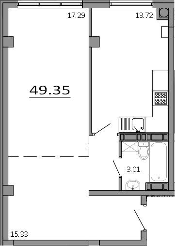 1-комн., 49.35 м²