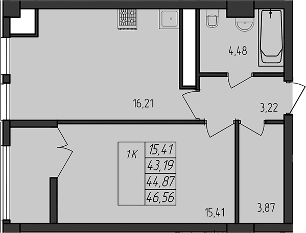1-комн., 43.18 м²