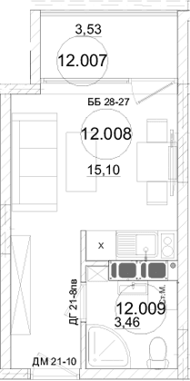 Студия, 18.64 м²