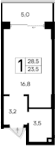 Студия, 23.5 м²
