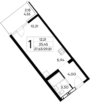 Студия, 27.63 м²