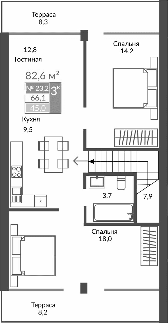 3-комн., 66.1 м²