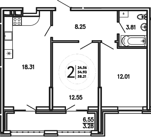 2-комн., 54.93 м²