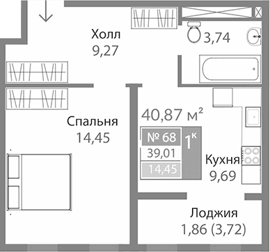 1-комн., 37.15 м²