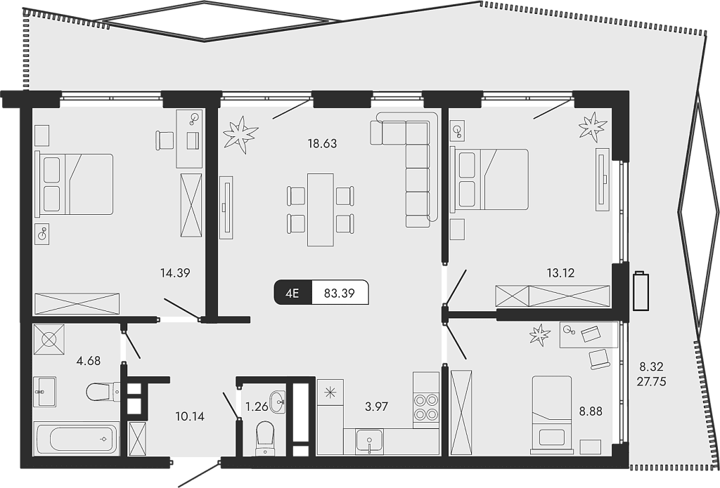 4-комн., 75.07 м²