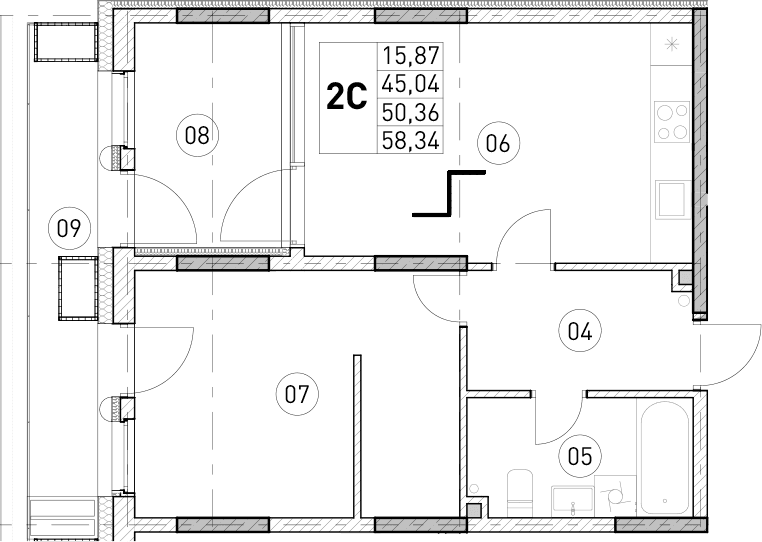1-комн., 45.04 м²