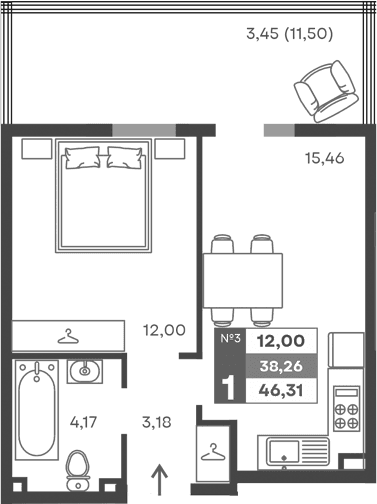 1-комн., 34.81 м²