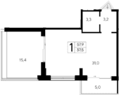 Студия, 37.5 м²