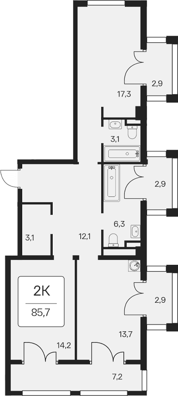 2-комн., 69.8 м²