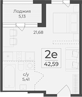 Студия, 37.46 м²