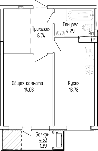 1-комн., 40.84 м²