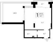 Студия, 41.1 м²