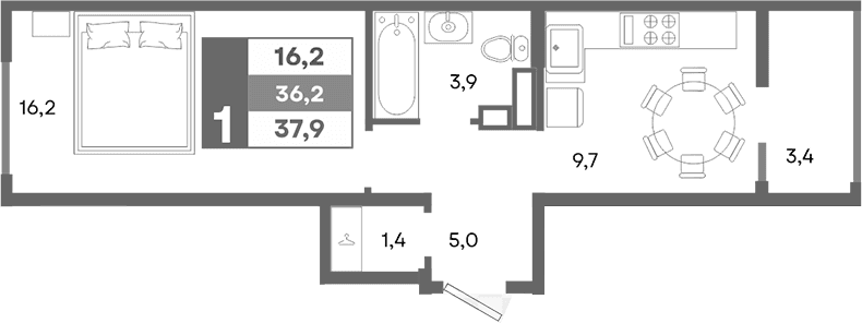 1-комн., 36.2 м²