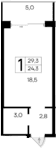 Студия, 24.3 м²