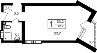 Студия, 30.2 м²