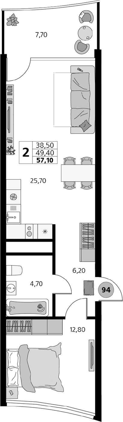 2-комн., 49.4 м²