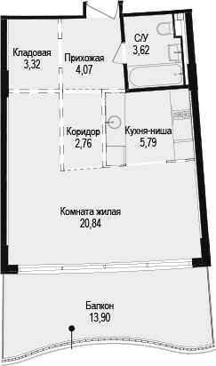 Студия, 40.4 м²