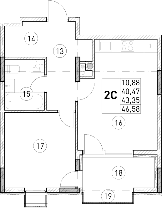 1-комн., 40.47 м²