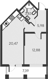 2-комн., 43.16 м²