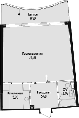 Студия, 46.41 м²