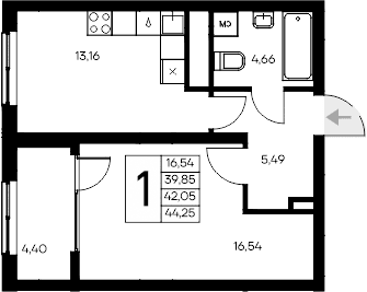 1-комн., 39.85 м²