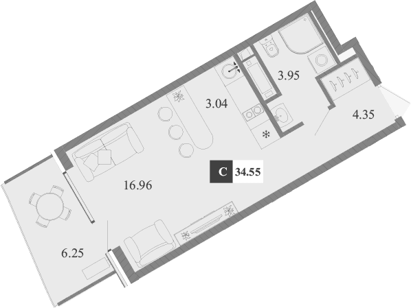 Студия, 28.3 м²
