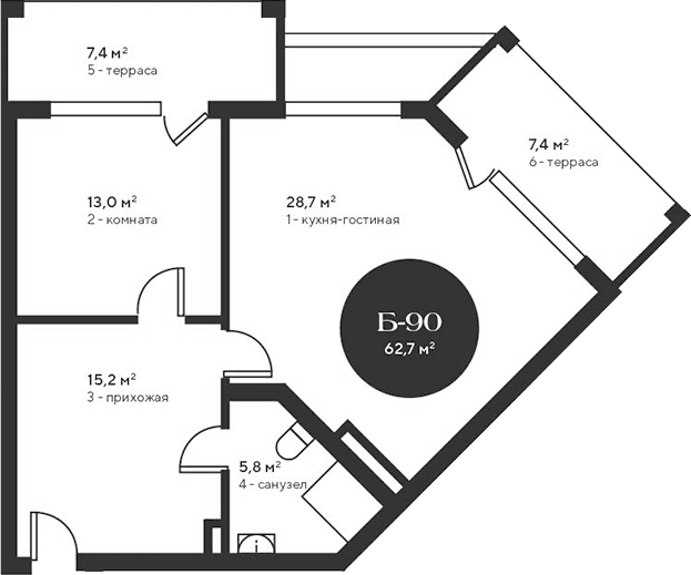 2-комн., 62.7 м²