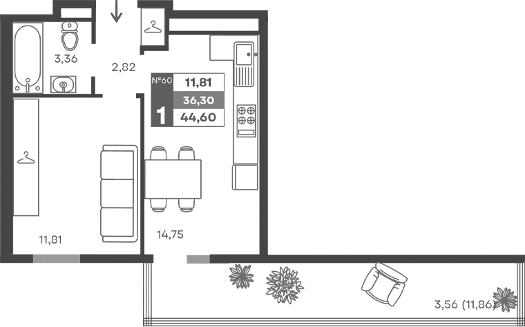 1-комн., 32.74 м²