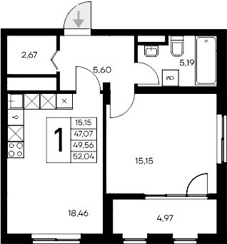 1-комн., 47.07 м²