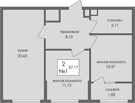 2-комн., 55.34 м²