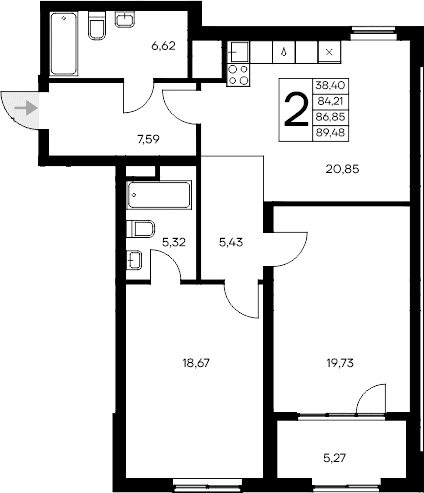 2-комн., 84.21 м²