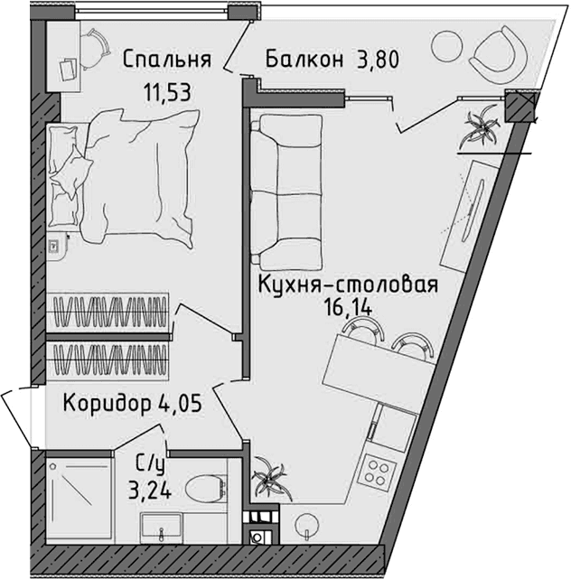 2-комн., 33.9 м²
