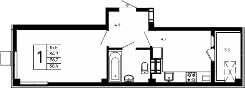 1-комн., 34.9 м²