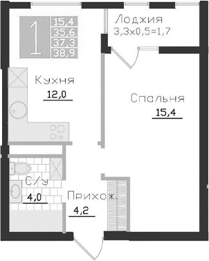 1-комн., 35.6 м²