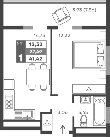 1-комн., 33.56 м²