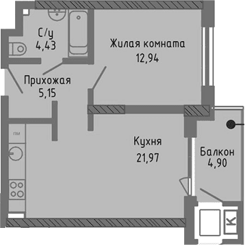 2-комн., 44.49 м²
