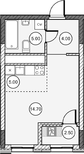 Студия, 28.65 м²