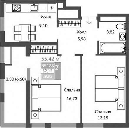 2-комн., 48.82 м²