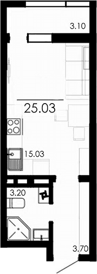 Студия, 21.93 м²