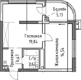2-комн., 46.06 м²
