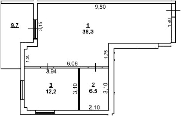 1-комн., 57 м²