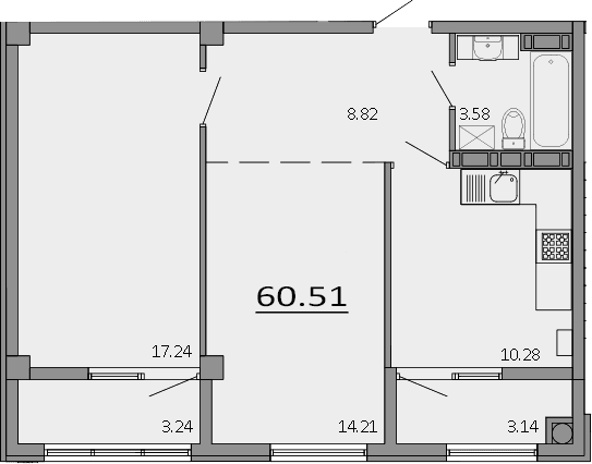 2-комн., 54.13 м²