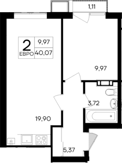 2-комн., 38.96 м²